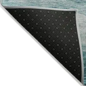 Photo of Teal Blue And Aqua Abstract Washable Indoor Outdoor Area Rug