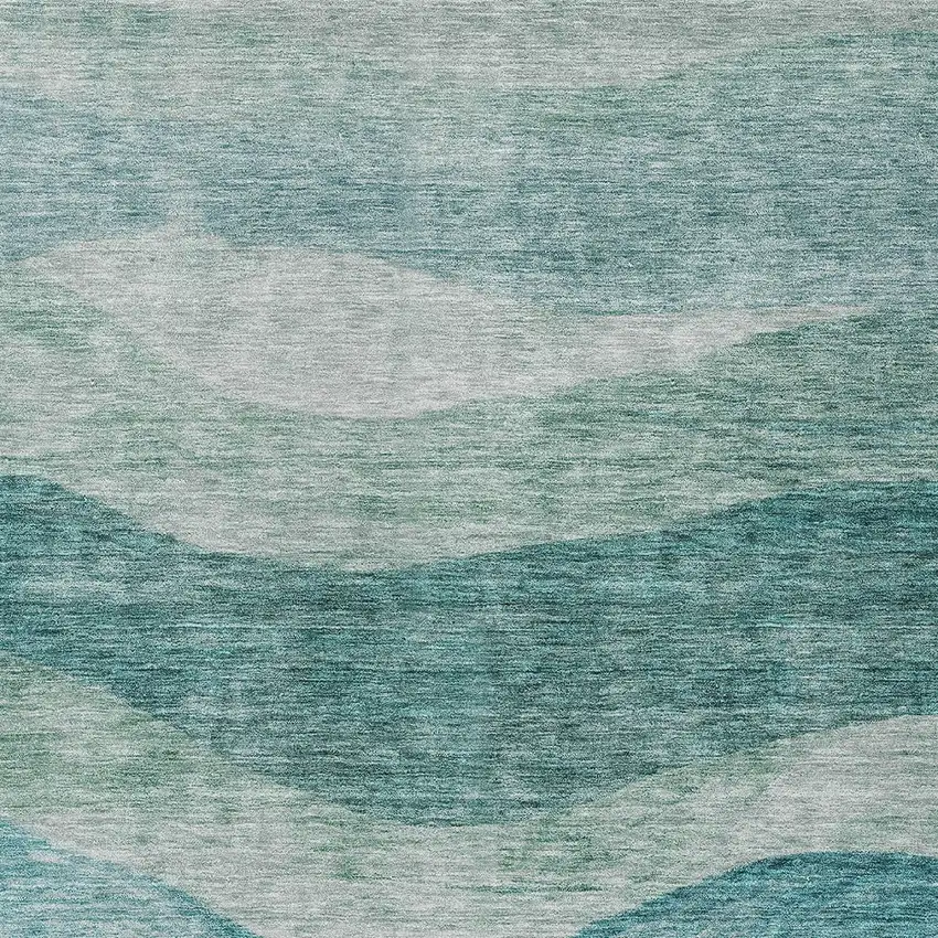 Teal Blue And Aqua Abstract Washable Indoor Outdoor Area Rug Photo 5