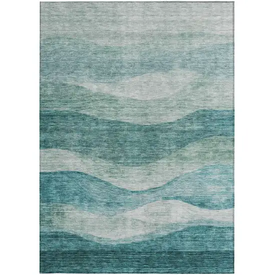 Teal Blue And Aqua Abstract Washable Indoor Outdoor Area Rug Photo 6