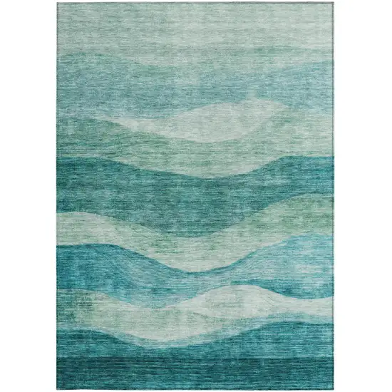 Teal Blue And Aqua Abstract Washable Indoor Outdoor Area Rug Photo 6