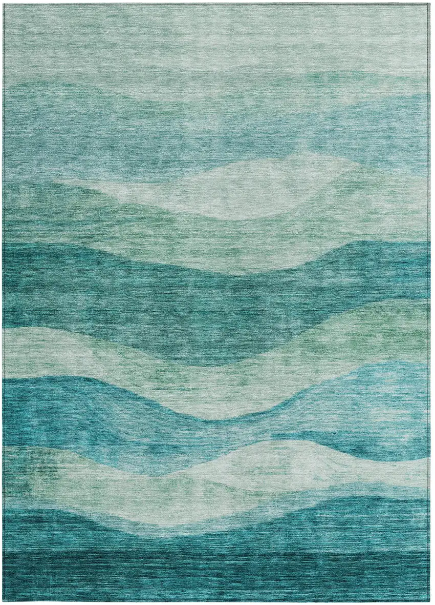 Teal Blue And Aqua Abstract Washable Indoor Outdoor Area Rug Photo 6