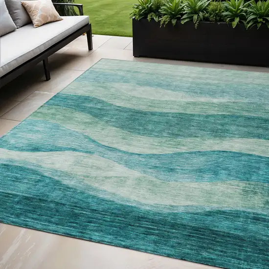 Teal Blue And Aqua Abstract Washable Indoor Outdoor Area Rug Photo 1