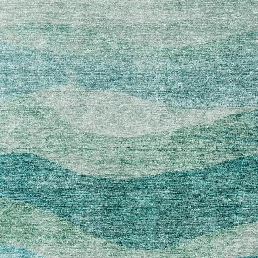 Teal Blue And Aqua Abstract Washable Indoor Outdoor Area Rug Photo 5