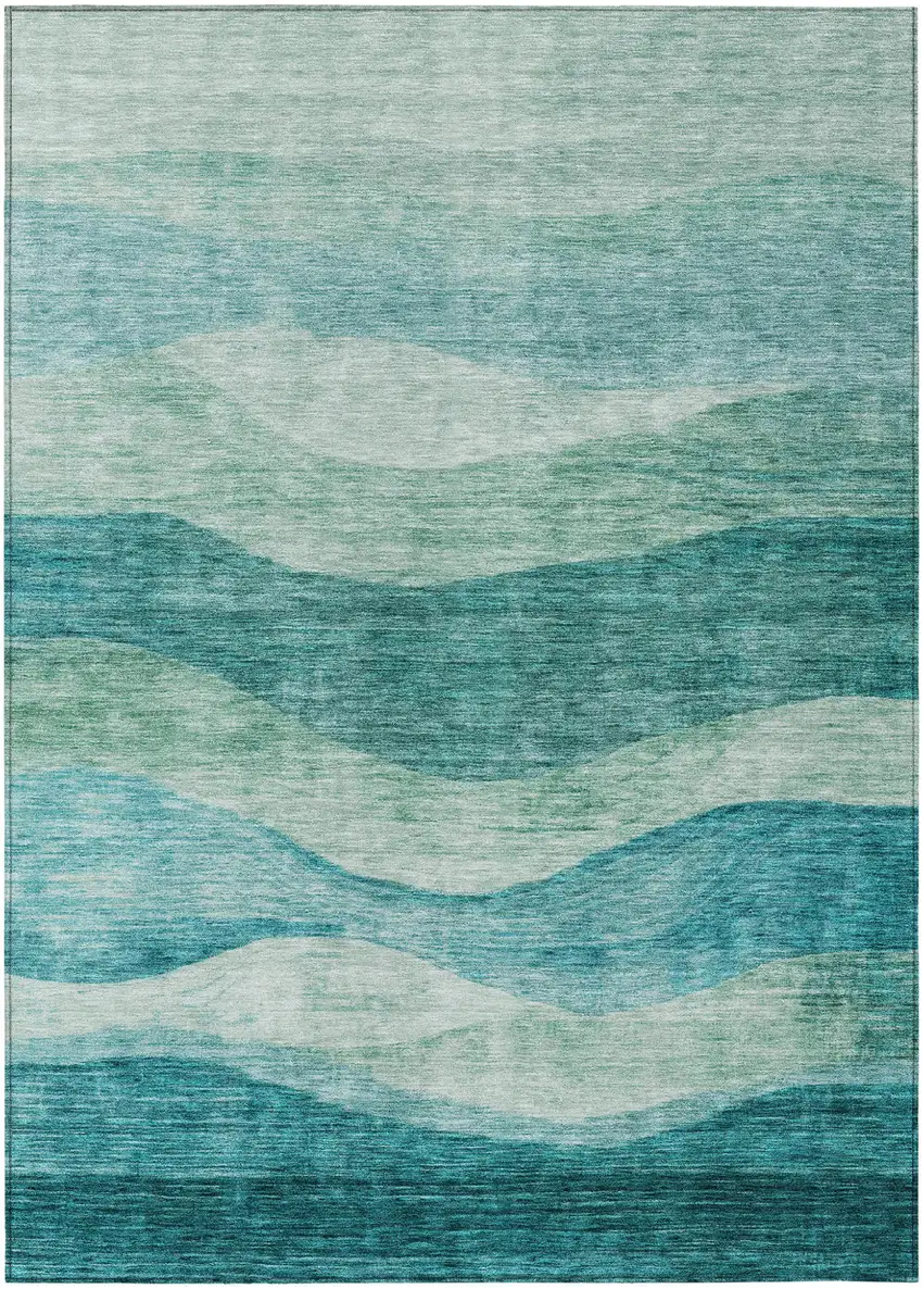 Teal Blue And Aqua Abstract Washable Indoor Outdoor Area Rug Photo 2