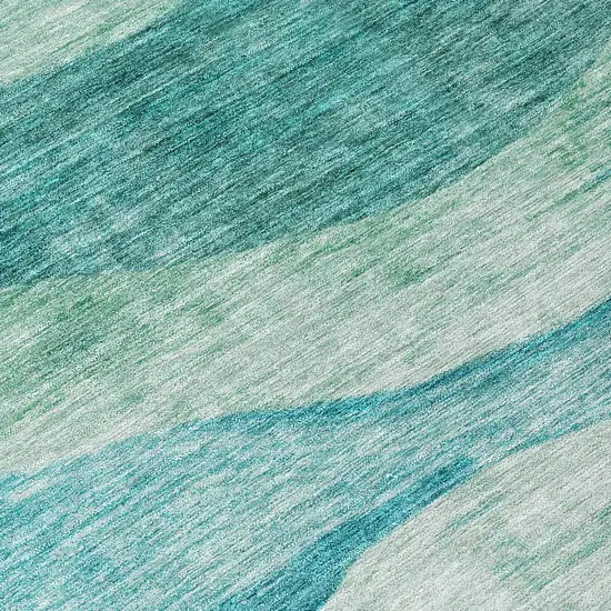 Teal Blue And Aqua Abstract Washable Indoor Outdoor Area Rug Photo 8