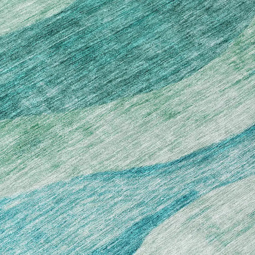 Teal Blue And Aqua Abstract Washable Indoor Outdoor Area Rug Photo 8