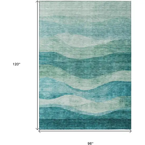 Teal Blue And Aqua Abstract Washable Indoor Outdoor Area Rug Photo 7