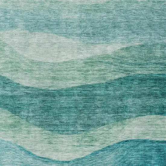 Teal Blue And Aqua Abstract Washable Indoor Outdoor Area Rug Photo 5