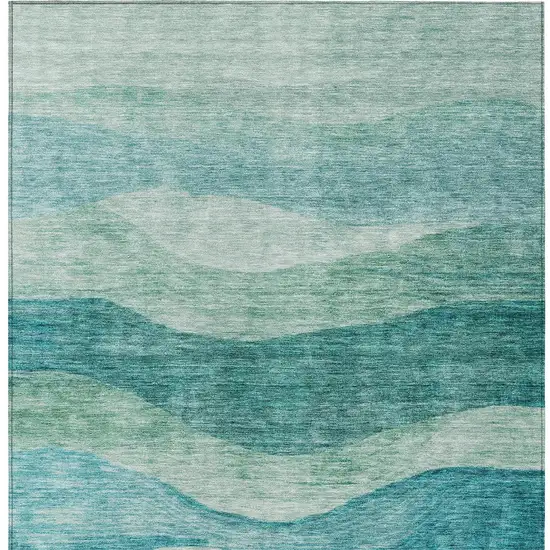 Teal Blue And Aqua Abstract Washable Indoor Outdoor Area Rug Photo 6
