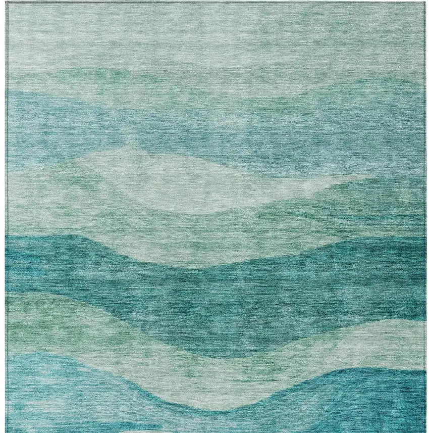 Teal Blue And Aqua Abstract Washable Indoor Outdoor Area Rug Photo 6