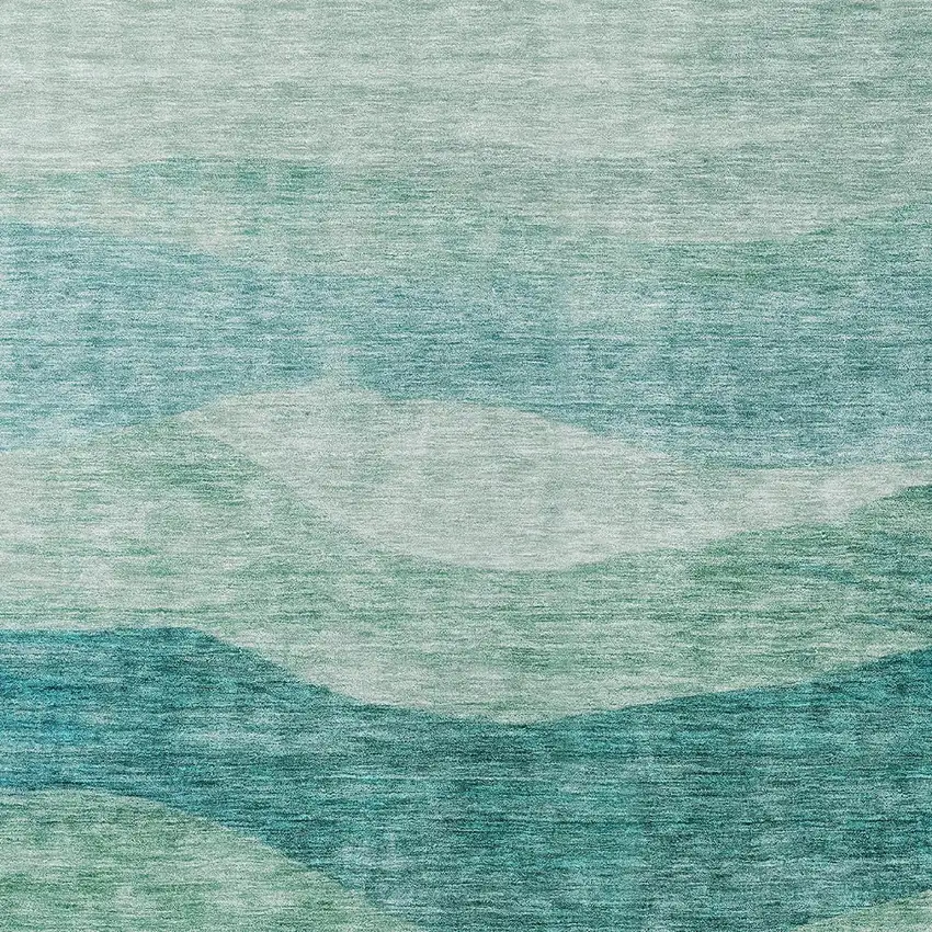 Teal Blue And Aqua Abstract Washable Indoor Outdoor Area Rug Photo 5