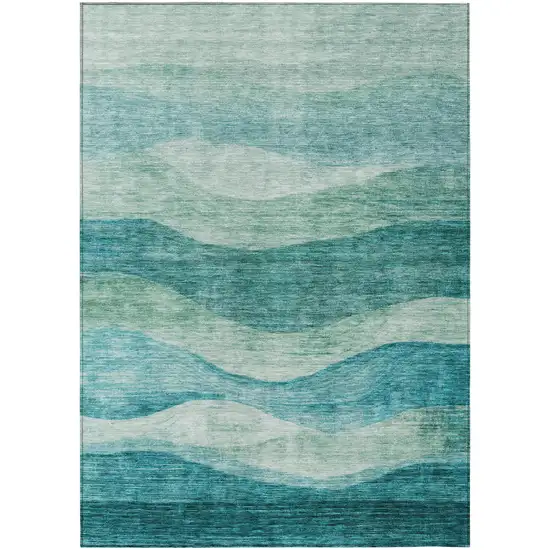 Teal Blue And Aqua Abstract Washable Indoor Outdoor Area Rug Photo 2