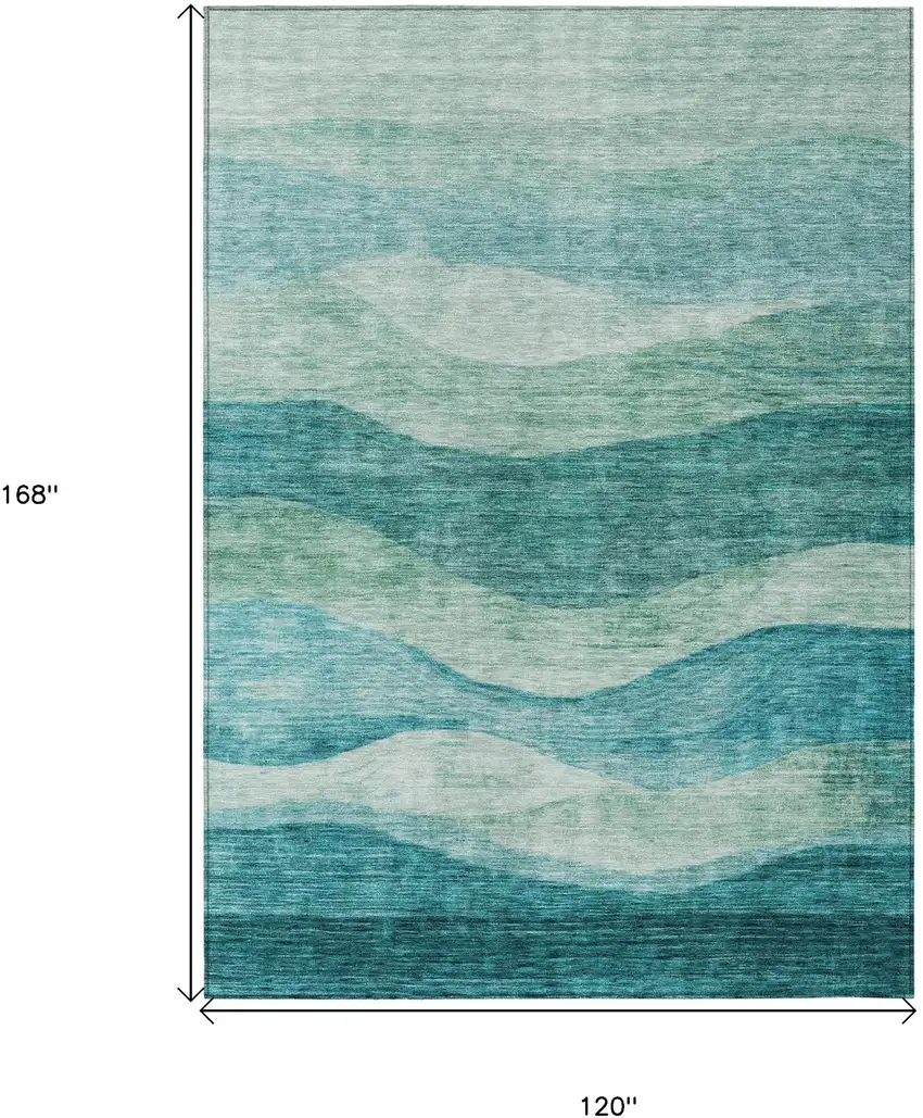 Teal Blue And Aqua Abstract Washable Indoor Outdoor Area Rug Photo 7