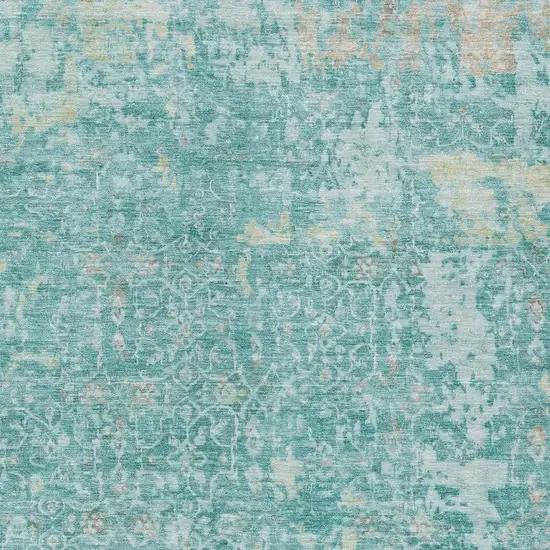 Teal Blue And Aqua Abstract Washable Indoor Outdoor Area Rug Photo 4