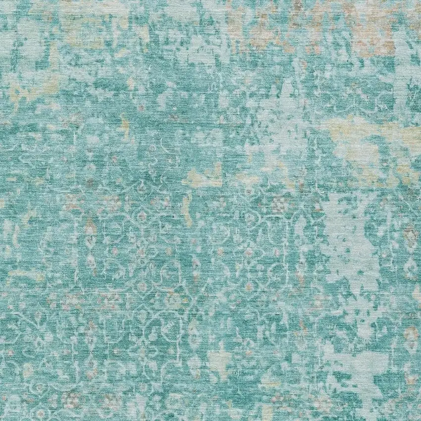 Teal Blue And Aqua Abstract Washable Indoor Outdoor Area Rug Photo 4