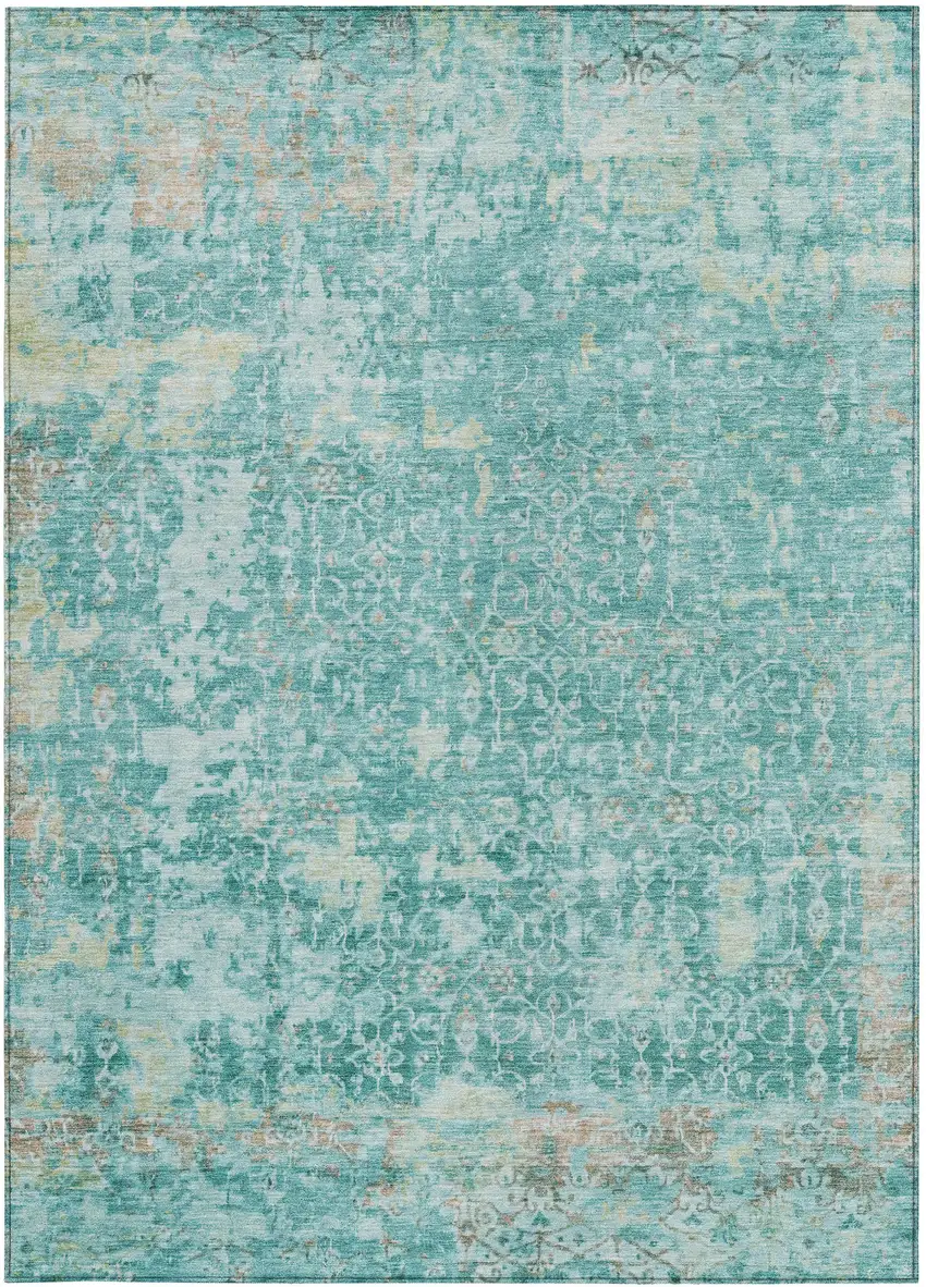 Teal Blue And Aqua Abstract Washable Indoor Outdoor Area Rug Photo 3