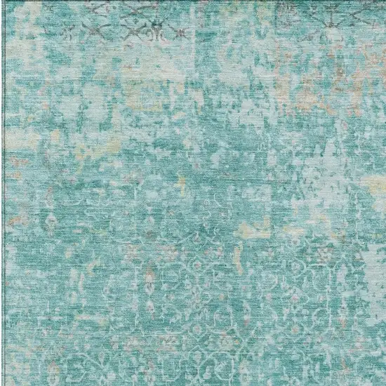 Teal Blue And Aqua Abstract Washable Indoor Outdoor Area Rug Photo 4