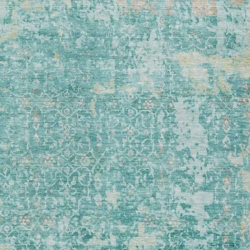 Teal Blue And Aqua Abstract Washable Indoor Outdoor Area Rug Photo 3