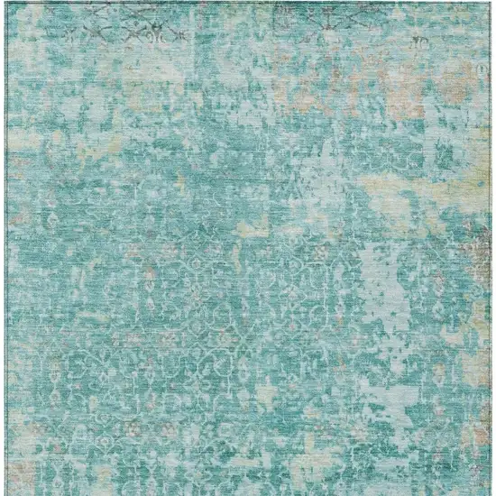 Teal Blue And Aqua Abstract Washable Indoor Outdoor Area Rug Photo 4