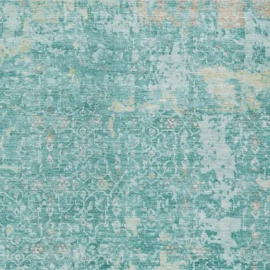 Teal Blue And Aqua Abstract Washable Indoor Outdoor Area Rug Photo 3