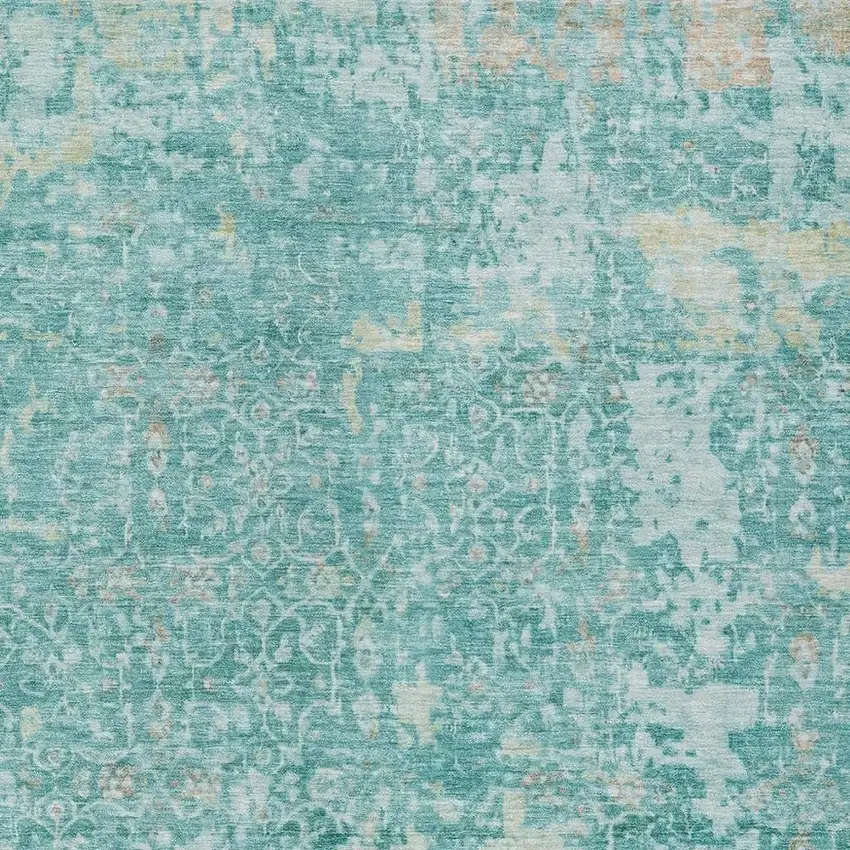 Teal Blue And Aqua Abstract Washable Indoor Outdoor Area Rug Photo 3