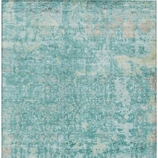 Teal Blue And Aqua Abstract Washable Indoor Outdoor Area Rug Photo 9