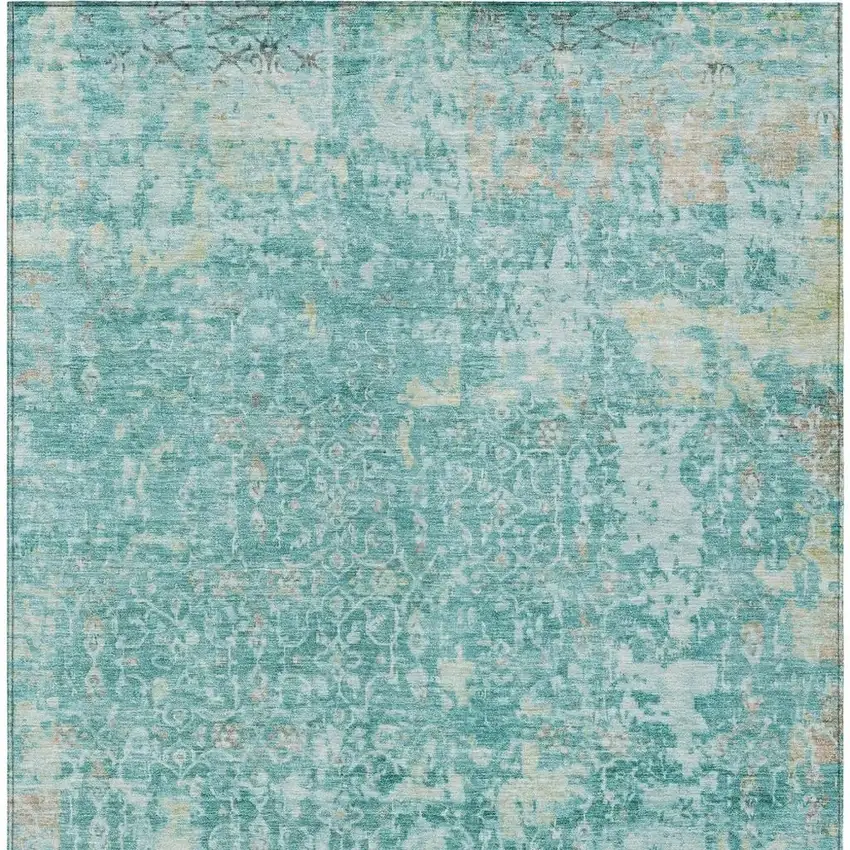 Teal Blue And Aqua Abstract Washable Indoor Outdoor Area Rug Photo 3