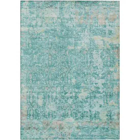 Teal Blue And Aqua Abstract Washable Indoor Outdoor Area Rug Photo 1