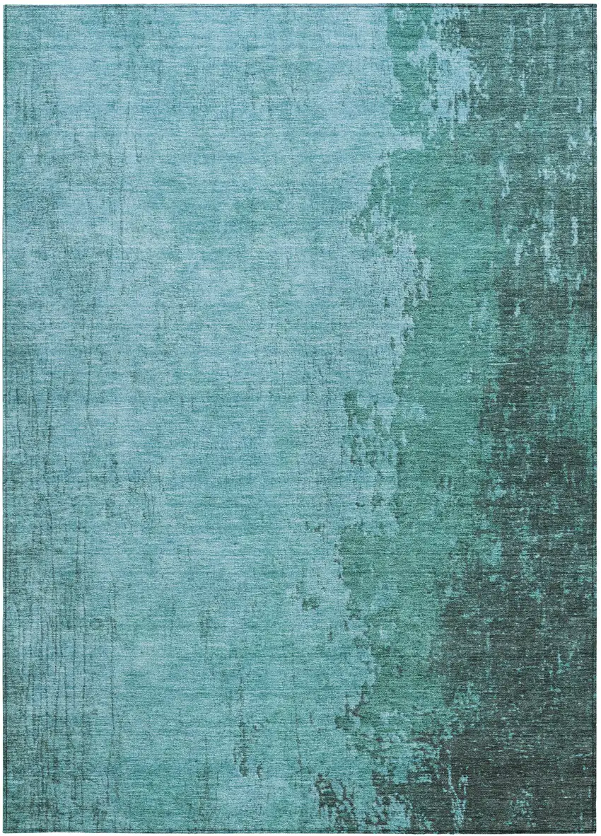 Teal Blue And Aqua Abstract Washable Indoor Outdoor Area Rug Photo 4