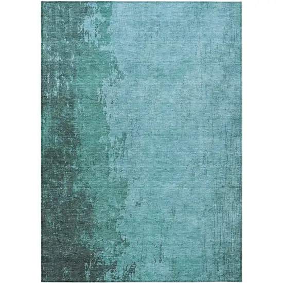 Teal Blue And Aqua Abstract Washable Indoor Outdoor Area Rug Photo 1