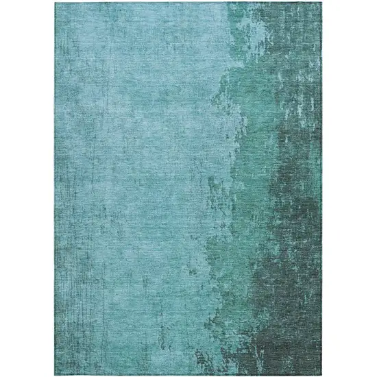Teal Blue And Aqua Abstract Washable Indoor Outdoor Area Rug Photo 4