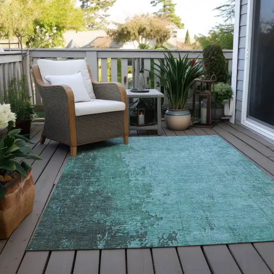 Teal Blue And Aqua Abstract Washable Indoor Outdoor Area Rug Photo 5