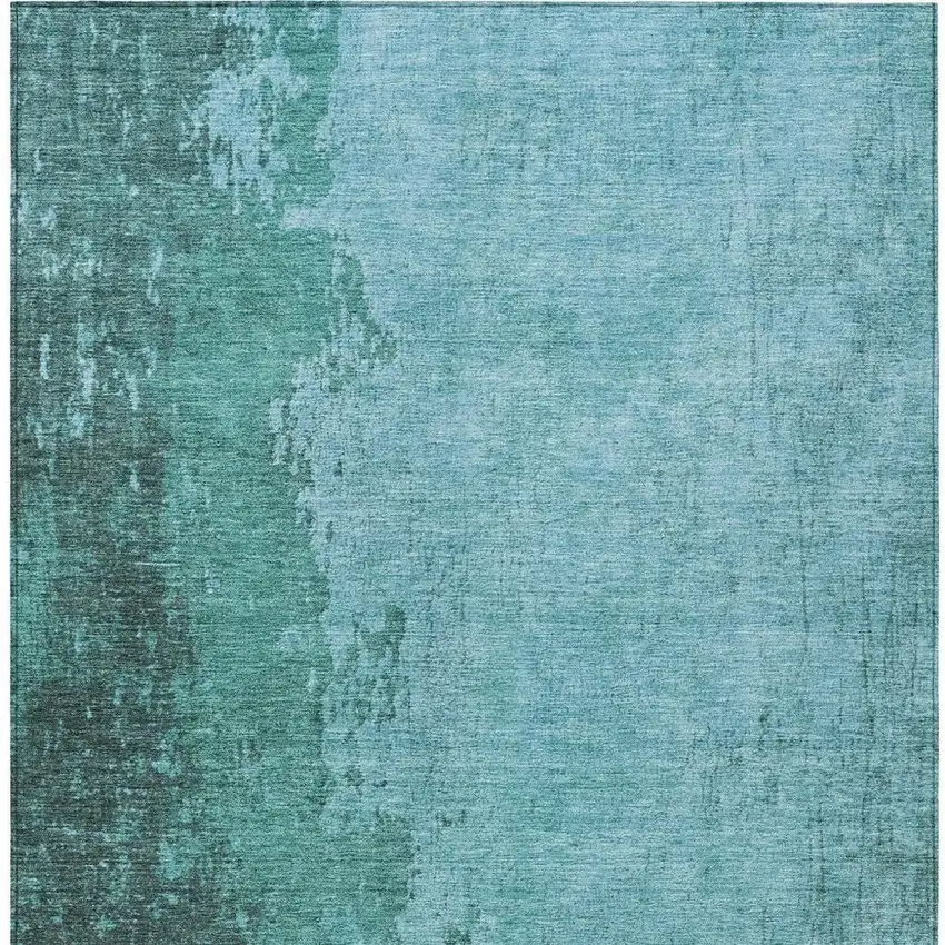Teal Blue And Aqua Abstract Washable Indoor Outdoor Area Rug Photo 3