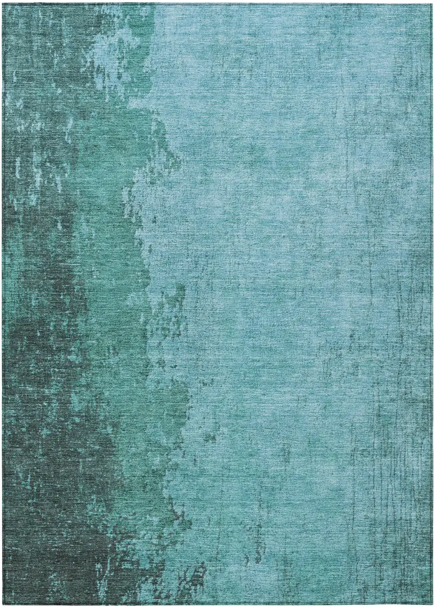 Teal Blue And Aqua Abstract Washable Indoor Outdoor Area Rug Photo 8