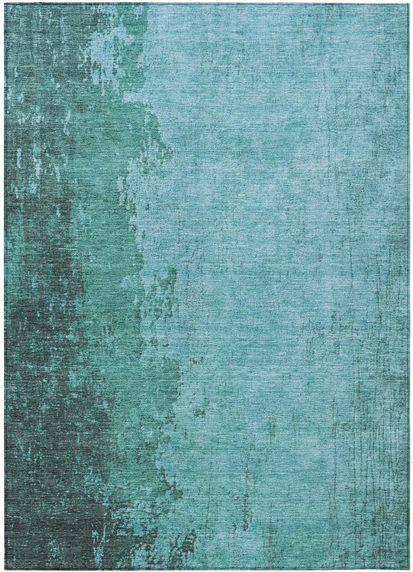 Teal Blue And Aqua Abstract Washable Indoor Outdoor Area Rug Photo 3