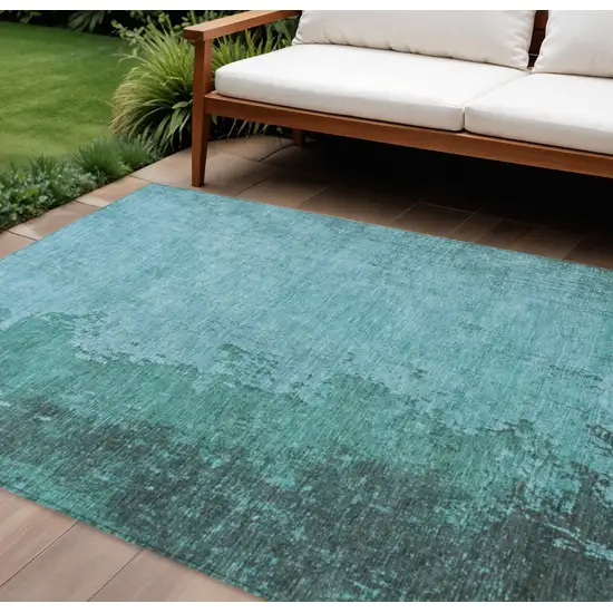Teal Blue And Aqua Abstract Washable Indoor Outdoor Area Rug Photo 2