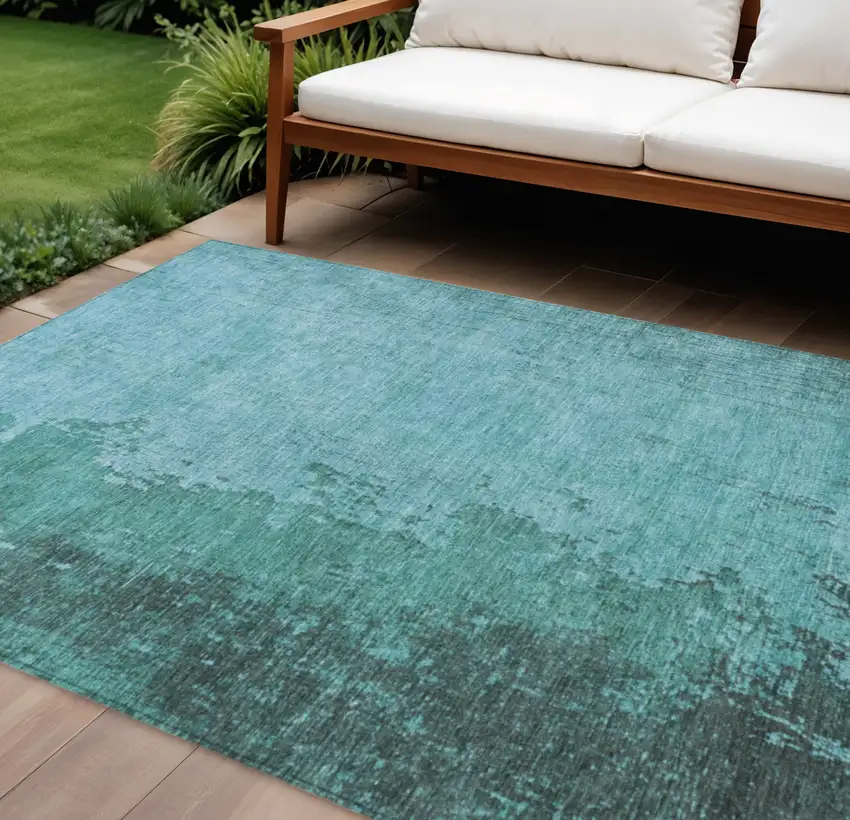 Teal Blue And Aqua Abstract Washable Indoor Outdoor Area Rug Photo 2