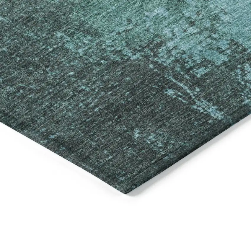Teal Blue And Aqua Abstract Washable Indoor Outdoor Area Rug Photo 9