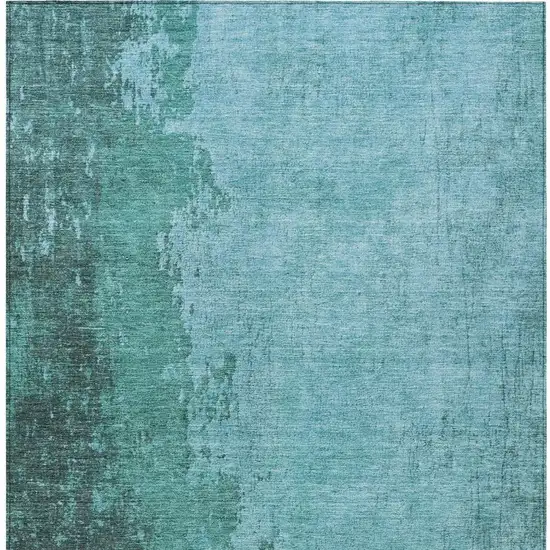 Teal Blue And Aqua Abstract Washable Indoor Outdoor Area Rug Photo 4