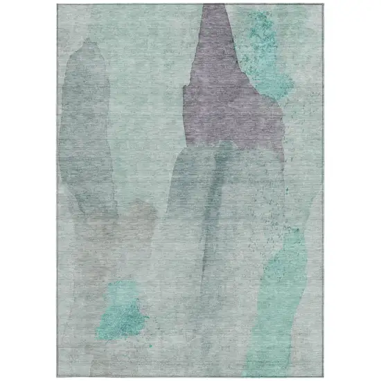 Teal Blue And Aqua Abstract Washable Indoor Outdoor Area Rug Photo 4