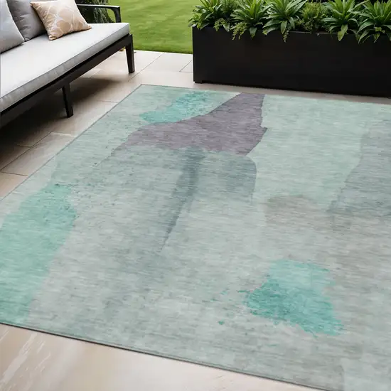 Teal Blue And Aqua Abstract Washable Indoor Outdoor Area Rug Photo 2