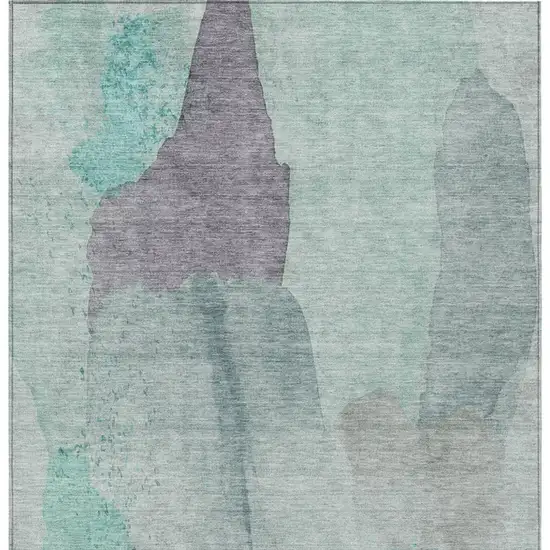 Teal Blue And Aqua Abstract Washable Indoor Outdoor Area Rug Photo 9