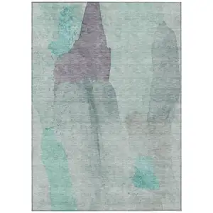 Photo of Teal Blue And Aqua Abstract Washable Indoor Outdoor Area Rug