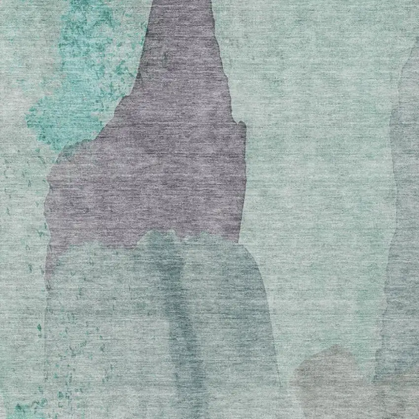 Teal Blue And Aqua Abstract Washable Indoor Outdoor Area Rug Photo 4