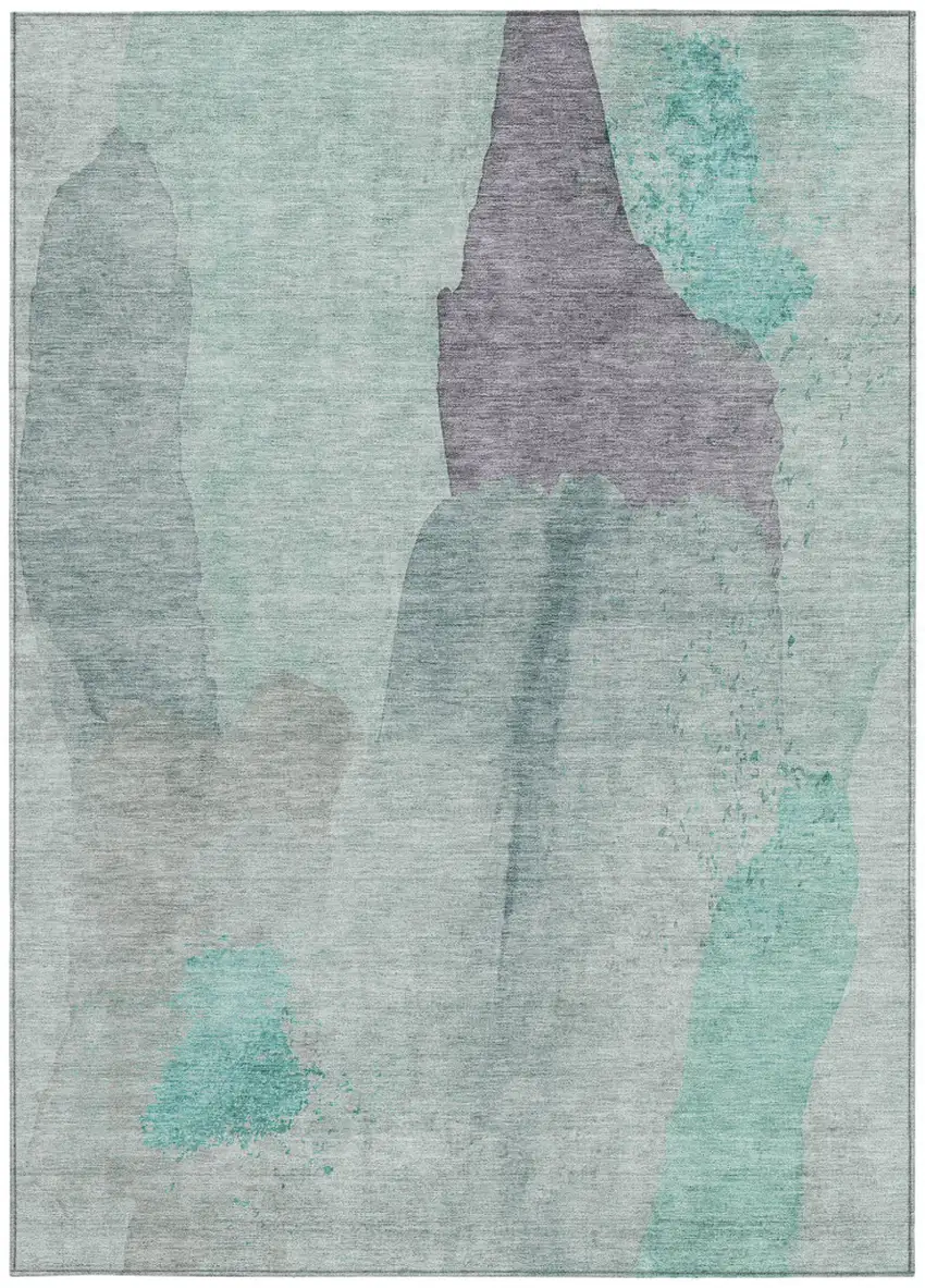 Teal Blue And Aqua Abstract Washable Indoor Outdoor Area Rug Photo 3