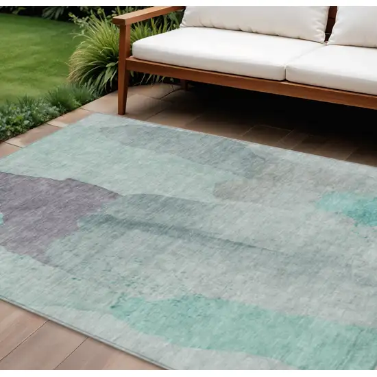 Teal Blue And Aqua Abstract Washable Indoor Outdoor Area Rug Photo 2