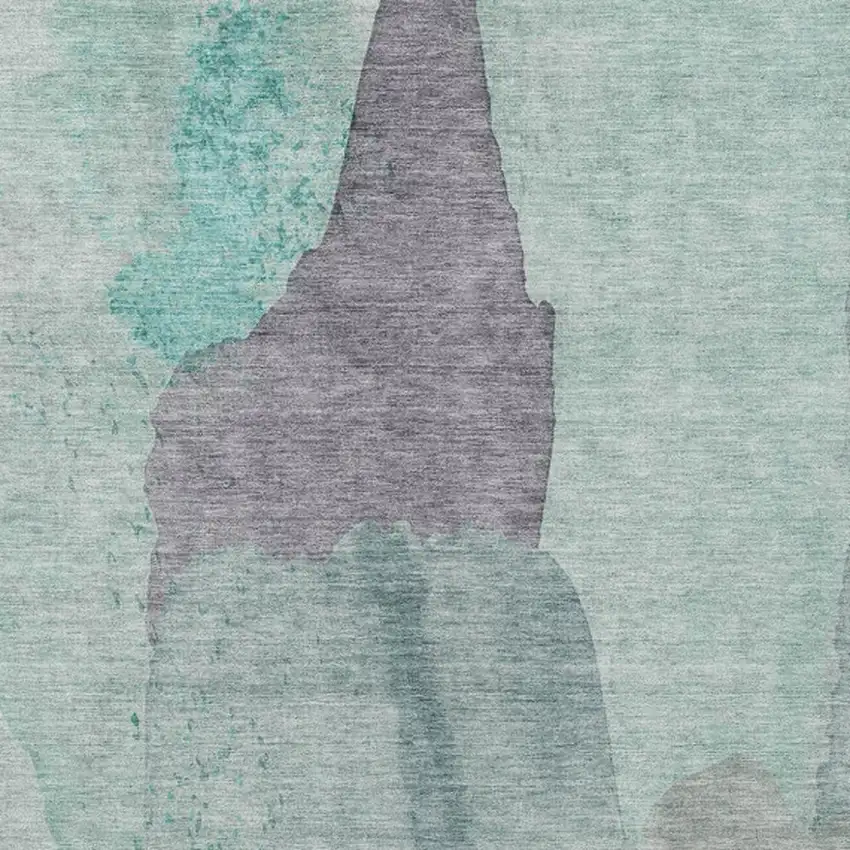 Teal Blue And Aqua Abstract Washable Indoor Outdoor Area Rug Photo 3