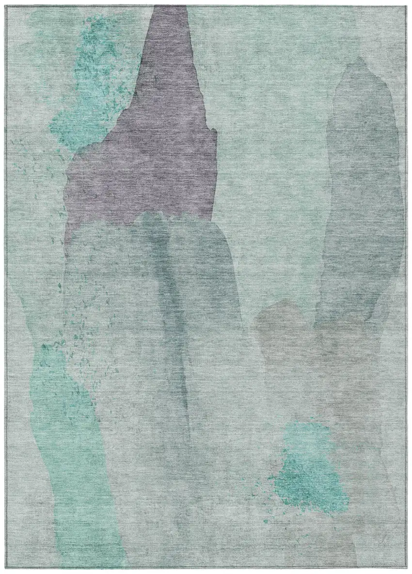 Teal Blue And Aqua Abstract Washable Indoor Outdoor Area Rug Photo 1