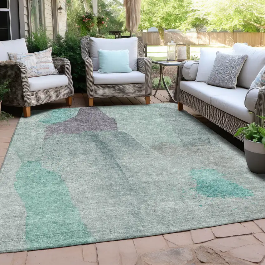 Teal Blue And Aqua Abstract Washable Indoor Outdoor Area Rug Photo 5