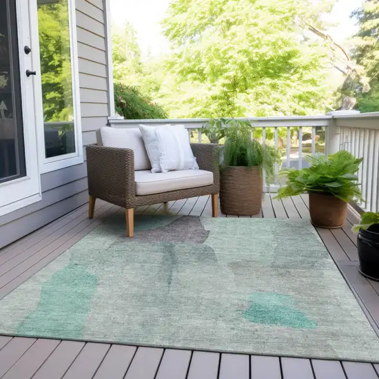 Teal Blue And Aqua Abstract Washable Indoor Outdoor Area Rug Photo 8